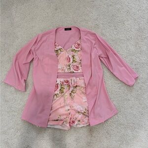 ChicMe 3-Pce Pink Floral Short, Top and Jacket Set Size L